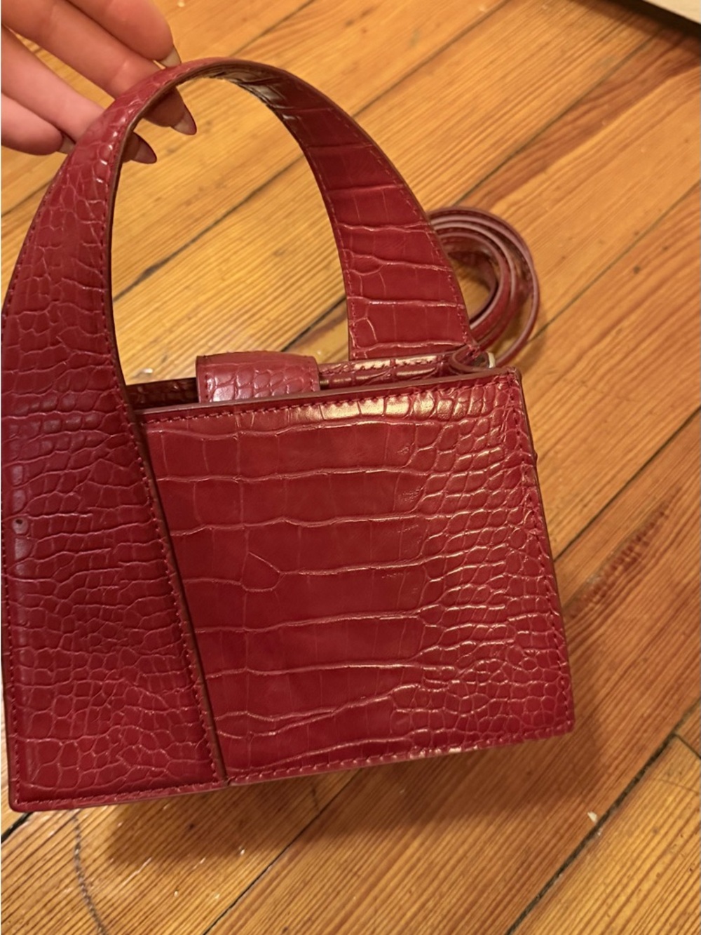 Zara Croc-Embossed Mini Top-Handle Bag in Deep Red - Picture 4 of 6